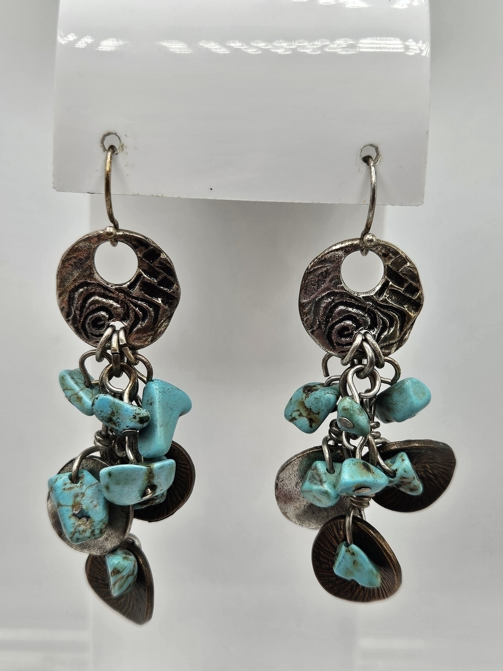 Chico's Turquoise Chip Silver Tone Dangle Beaded French Hook Earrings Boho